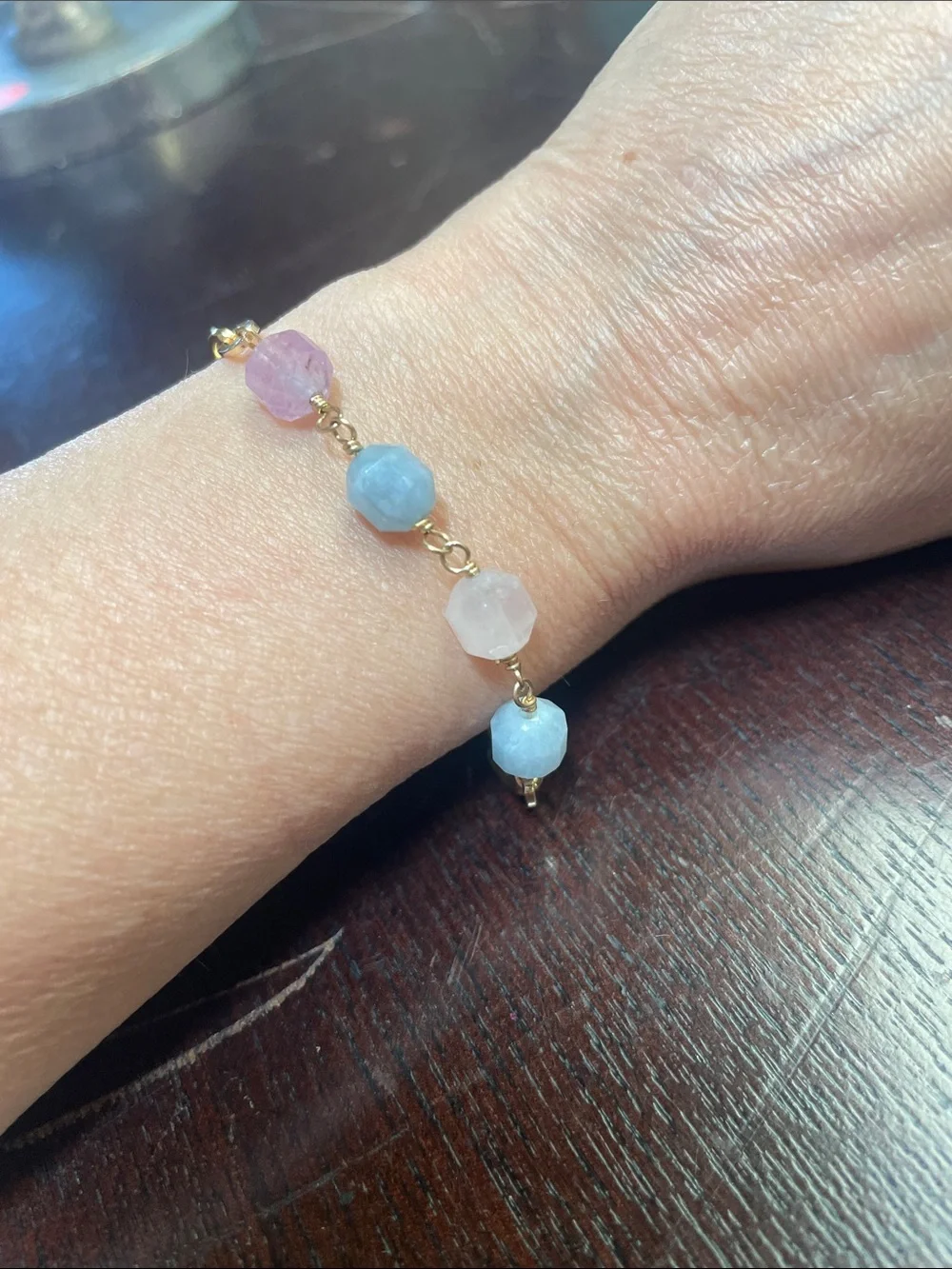 Gold-Plated Multi-Gemstone Bracelet - Pink & Blue 8 inches